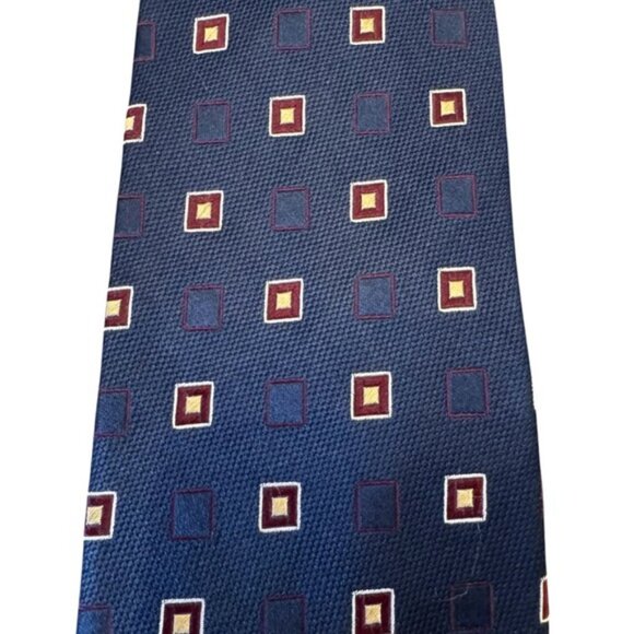 Alexander Julian silk tie burgundy & gold square pattern on navy background - Picture 4 of 6